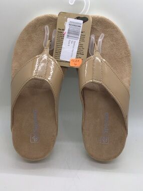 Patent Beige Thong Sandals with Cushioned Footbed - Women